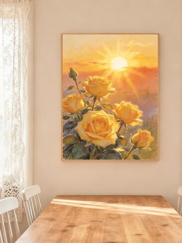 Yellow Rose 5D Diamond Painting Kit for Adults，Sunset Rose Floral Full Drill DIY Round Gem Art Diamond Art Kits Painting Crafts Ideal for Beginners and Home Wall Decor 12X16inch in Saudi Arabia