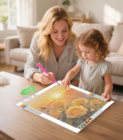 Yellow Rose 5D Diamond Painting Kit for Adults，Sunset Rose Floral Full Drill DIY Round Gem Art Diamond Art Kits Painting Crafts Ideal for Beginners and Home Wall Decor 12X16inch in Saudi Arabia