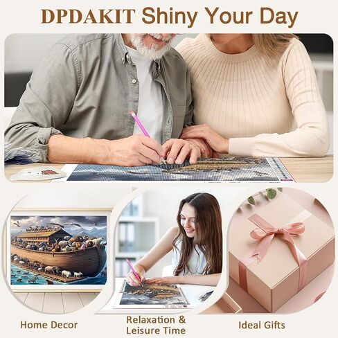 DPDAKIT Noah's Ark Diamond Painting Kits for Adults, Animal Diamond Art Kits for Adults Beginner, 5D DIY Round Full Gem Art Crafts for Home Wall Decor Gift, 16x12 inch in Saudi Arabia