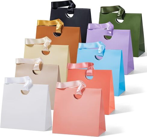 BAGGERISH Small Gift Bags with Ribbon Handles Set of 10 Assorted Colors Bulk, 6.1x2.95x5.71 Inches Mini Goodie Bags Paper Gift Wrap Bags for Birthday Wedding Bridal Baby Shower Party Favors in Kuwait