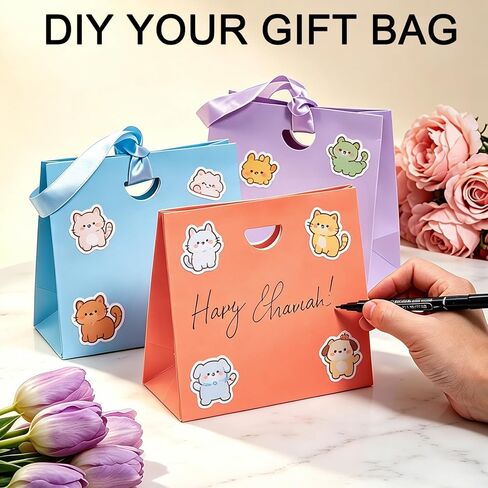 BAGGERISH Small Gift Bags with Ribbon Handles Set of 10 Assorted Colors Bulk, 6.1x2.95x5.71 Inches Mini Goodie Bags Paper Gift Wrap Bags for Birthday Wedding Bridal Baby Shower Party Favors in Kuwait