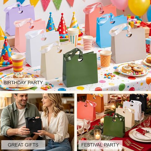 BAGGERISH Small Gift Bags with Ribbon Handles Set of 10 Assorted Colors Bulk, 6.1x2.95x5.71 Inches Mini Goodie Bags Paper Gift Wrap Bags for Birthday Wedding Bridal Baby Shower Party Favors in Kuwait
