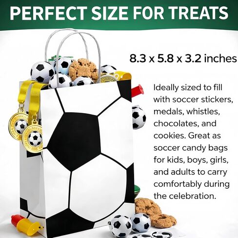 12 Pcs Soccer Party Favor Bags with Handles, Soccer Themed Party Gift Bags for Kids Birthday, Kraft Paper Soccer Goodie Bags, Football Treat Candy Bags for Soccer Team Gifts, Sports Party Supplies in Saudi Arabia