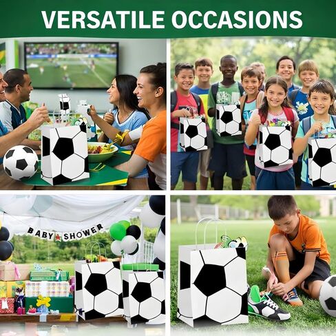 12 Pcs Soccer Party Favor Bags with Handles, Soccer Themed Party Gift Bags for Kids Birthday, Kraft Paper Soccer Goodie Bags, Football Treat Candy Bags for Soccer Team Gifts, Sports Party Supplies in Saudi Arabia