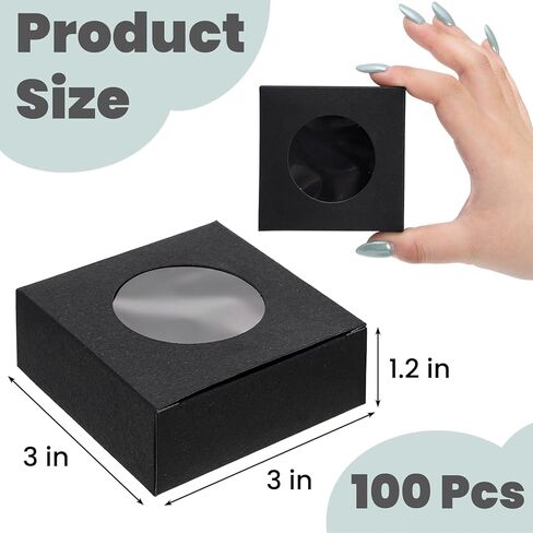 SOUJOY 100 Pcs Soap Boxes for Homemade, 3 x 3 x 1.2 Inch Small Kraft Paper Soap Packaging Boxes, Mini Treat Box with Window, Square Gift Wrapping Box for Candy Jewelry Display, Black in Kuwait