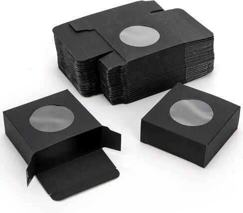 SOUJOY 100 Pcs Soap Boxes for Homemade, 3 x 3 x 1.2 Inch Small Kraft Paper Soap Packaging Boxes, Mini Treat Box with Window, Square Gift Wrapping Box for Candy Jewelry Display, Black in Kuwait