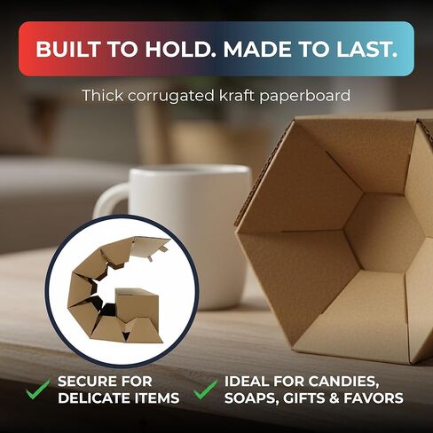 Jestik Hexagon Corrugated Foldable Kraft Paperboard Rolling Box | Durable Gift Packaging Box | Eco-Friendly Kraft Paper Gift Boxes for Presents, Party Favors & Storage (Small, Pack of 6) in Kuwait