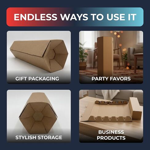 Jestik Hexagon Corrugated Foldable Kraft Paperboard Rolling Box | Durable Gift Packaging Box | Eco-Friendly Kraft Paper Gift Boxes for Presents, Party Favors & Storage (Small, Pack of 6) in Kuwait