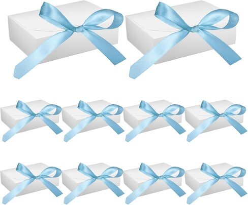 PATIKIL Gift Boxes with Lids, (10.6 x 7.8 x 3.1 Inch, White) (10 Pcs), Kraft Paper Bridesmaid Proposal Box with Blue Wrap Ribbons for Christmas Birthday Wedding Graduation Party in Kuwait