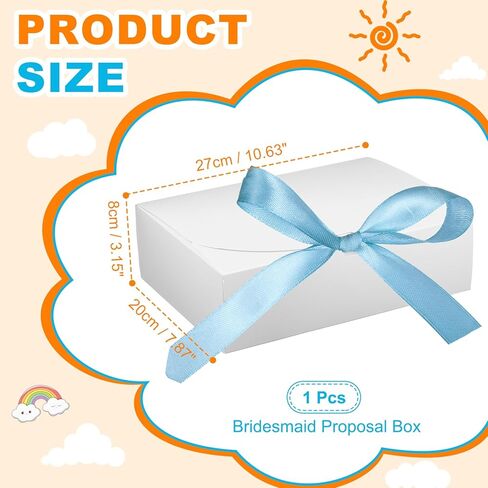 PATIKIL Gift Boxes with Lids, (10.6 x 7.8 x 3.1 Inch, White) (10 Pcs), Kraft Paper Bridesmaid Proposal Box with Blue Wrap Ribbons for Christmas Birthday Wedding Graduation Party in Kuwait