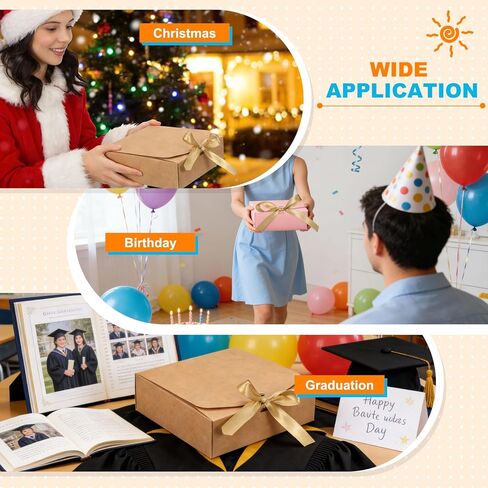 PATIKIL Gift Boxes with Lids, (10.6 x 7.8 x 3.1 Inch, White) (10 Pcs), Kraft Paper Bridesmaid Proposal Box with Blue Wrap Ribbons for Christmas Birthday Wedding Graduation Party in Kuwait
