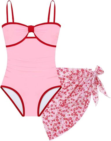 Weixinbuy Girls Swimsuit Cut Out One Piece Swimsuits Bathing Suit Tropical Mesh Cover Up Skirt Teen Girls' Swimwear Swimsuit in Saudi Arabia