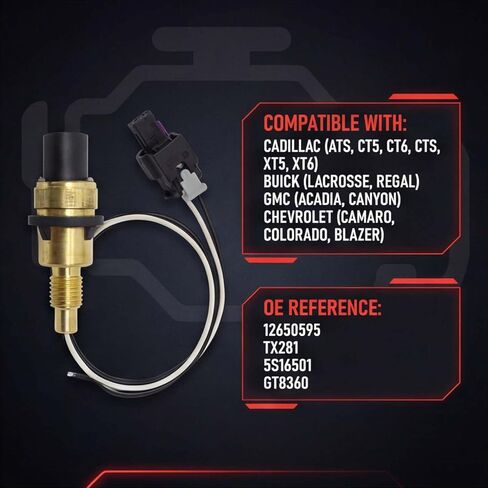 Coolant Temperature Sensor 12650595 Compatible with Cadillac CTS ATS CT5 CT6 XT5 XT6 Buick Lacrosse Regal GMC Acadia Canyon Chevrolet Camaro Colorado Blazer 2016-2021 Replaces TX281 5S16501 in Kuwait
