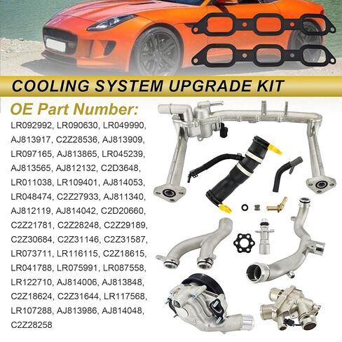 مجموعة ترقية نظام التبريد AJ813565 AJ813909 AJ812132 متوافقة مع محرك Jaguar Land Rover 3.0L V6 2013-2021 فائق الشحن يستبدل # LR092992 LR090630 LR049990 C2Z28536 in Kuwait