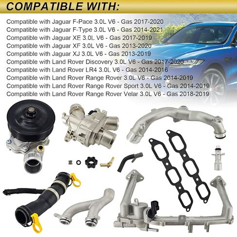 مجموعة ترقية نظام التبريد AJ813565 AJ813909 AJ812132 متوافقة مع محرك Jaguar Land Rover 3.0L V6 2013-2021 فائق الشحن يستبدل # LR092992 LR090630 LR049990 C2Z28536 in Kuwait