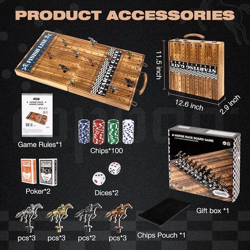 ropoda Upgraded 23 inches Horse Race Board Game with 11 Upgraded Luxury Horses,Foldable Wood Horse Racing Board Game with 100 Pcs Chips,2 Dice and 2 Boxes of Cards,Vintage Color in Kuwait
