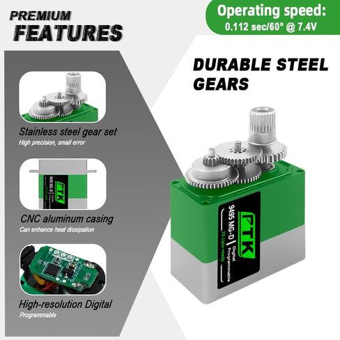 PTK 9495 MG-D Coreless Digital All Metal Servo High Torque High Speed 13 kg Micro Servo RC Upgrade Parts for SCX24 TRX4M TRX4MT 1/18 1/24 Crawler Cars Robots Helicopter Fixed Wing (180°) in Kuwait