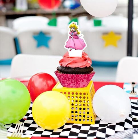 25Pcs Princess Peach Cake Decorations with 24pcs Cupcake Toppers, 1pcs Cake Topper for Kids Birthday Party Supplies in Kuwait