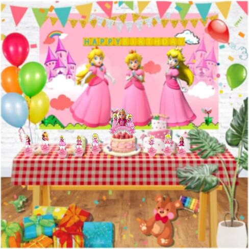 25Pcs Princess Peach Cake Decorations with 24pcs Cupcake Toppers, 1pcs Cake Topper for Kids Birthday Party Supplies in Kuwait