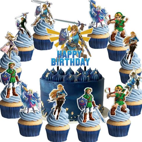 25Pcs Zelda Birthday Party Supplies Pack Includes 1 Cake Topper 24 Cupcake Toppers for Game Zelda-s Party Supplies in Saudi Arabia