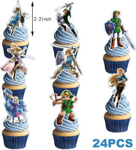 25Pcs Zelda Birthday Party Supplies Pack Includes 1 Cake Topper 24 Cupcake Toppers for Game Zelda-s Party Supplies in Saudi Arabia