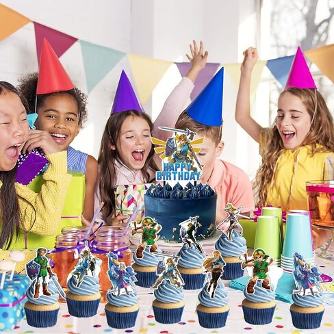 25Pcs Zelda Birthday Party Supplies Pack Includes 1 Cake Topper 24 Cupcake Toppers for Game Zelda-s Party Supplies in Saudi Arabia