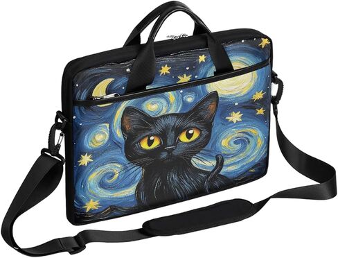 15 Inch Starry Night Art Animal Cat Laptop Bag for Women Men, Waterproof Oxford Laptop Case with Shoulder Strap, Shockproof Computer Sleeve for Office, Travel, School in Saudi Arabia