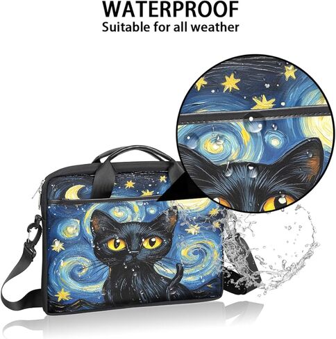 15 Inch Starry Night Art Animal Cat Laptop Bag for Women Men, Waterproof Oxford Laptop Case with Shoulder Strap, Shockproof Computer Sleeve for Office, Travel, School in Saudi Arabia