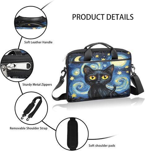 15 Inch Starry Night Art Animal Cat Laptop Bag for Women Men, Waterproof Oxford Laptop Case with Shoulder Strap, Shockproof Computer Sleeve for Office, Travel, School in Saudi Arabia
