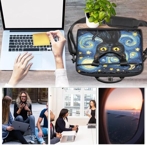 15 Inch Starry Night Art Animal Cat Laptop Bag for Women Men, Waterproof Oxford Laptop Case with Shoulder Strap, Shockproof Computer Sleeve for Office, Travel, School in Saudi Arabia