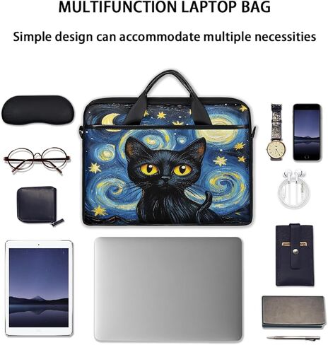 15 Inch Starry Night Art Animal Cat Laptop Bag for Women Men, Waterproof Oxford Laptop Case with Shoulder Strap, Shockproof Computer Sleeve for Office, Travel, School in Saudi Arabia