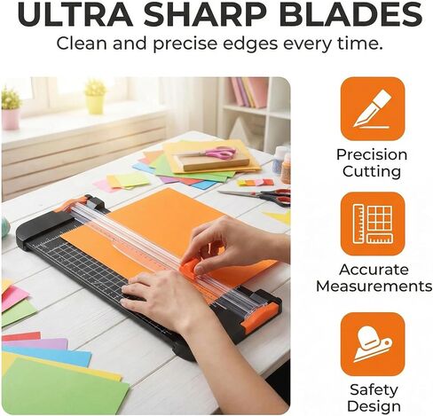PAGOW 5pcs Paper Cutter Replacement Blades, Orange Hidden Design Paper Trimmer Blades Refill, Spring-Loaded Safeguard Paper Cutter Slider Accessories for A4 A5 Craft in Kuwait