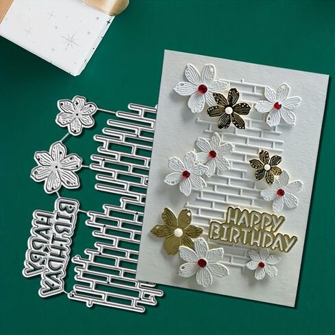 Flower Metal Die Cuts,Letter Words Happy Birthday Grid and Floral Frame Festival Cutting Dies Cut Stencils for DIY Photo Decorative Embossing Paper Dies for Scrapbooking Card Making in Kuwait