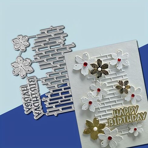 Flower Metal Die Cuts,Letter Words Happy Birthday Grid and Floral Frame Festival Cutting Dies Cut Stencils for DIY Photo Decorative Embossing Paper Dies for Scrapbooking Card Making in Kuwait