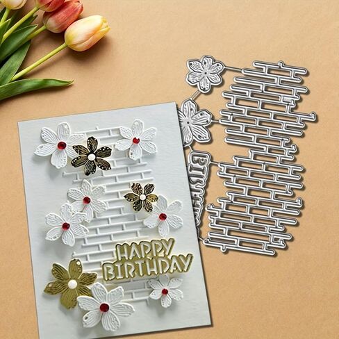 Flower Metal Die Cuts,Letter Words Happy Birthday Grid and Floral Frame Festival Cutting Dies Cut Stencils for DIY Photo Decorative Embossing Paper Dies for Scrapbooking Card Making in Kuwait