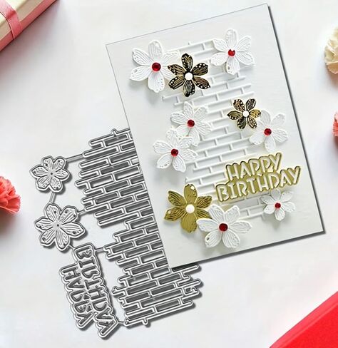 Flower Metal Die Cuts,Letter Words Happy Birthday Grid and Floral Frame Festival Cutting Dies Cut Stencils for DIY Photo Decorative Embossing Paper Dies for Scrapbooking Card Making in Kuwait