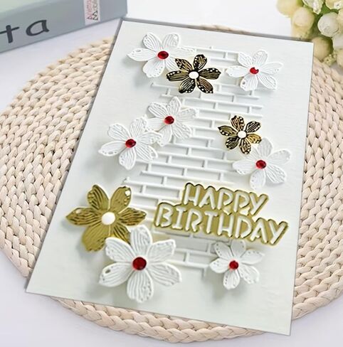 Flower Metal Die Cuts,Letter Words Happy Birthday Grid and Floral Frame Festival Cutting Dies Cut Stencils for DIY Photo Decorative Embossing Paper Dies for Scrapbooking Card Making in Kuwait