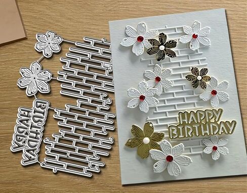Flower Metal Die Cuts,Letter Words Happy Birthday Grid and Floral Frame Festival Cutting Dies Cut Stencils for DIY Photo Decorative Embossing Paper Dies for Scrapbooking Card Making in Kuwait