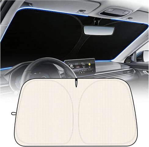 2026 New Thickened Car Windshield Sun Shade Foldable with Beige Checkered Design,Car Sun Shade Windshield with Storage Bag for Interior Cool,59"×31" Suns Shades for Cars Windshields in Kuwait