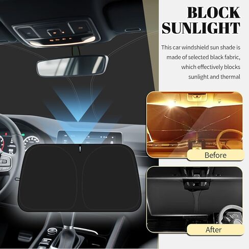 2026 New Thickened Car Windshield Sun Shade Foldable with Beige Checkered Design,Car Sun Shade Windshield with Storage Bag for Interior Cool,59"×31" Suns Shades for Cars Windshields in Kuwait