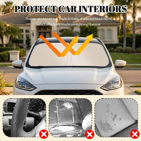 2026 New Thickened Car Windshield Sun Shade Foldable with Beige Checkered Design,Car Sun Shade Windshield with Storage Bag for Interior Cool,59"×31" Suns Shades for Cars Windshields in Kuwait