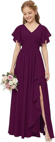 Rlweus Junior Bridesmaid Dresses for Teen Girls One Shoulder Sleeveless Chiffon Flower Girl Dress for Wedding Guest in Saudi Arabia