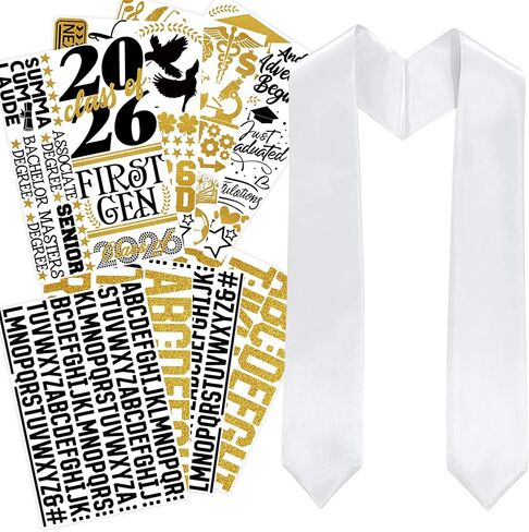 Graduation Stole Sash with Iron-On Class of 2026 Decorations Heat Transfer Vinyl DIY Graduation Stole Sash Customize Personalized HTV Decals Letters Numbers Cutouts Pack Set in Saudi Arabia