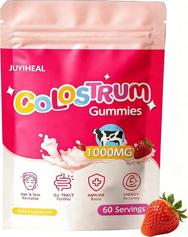 Colostrum Gummies, 1000 mg Grass Fed Colostrum Chews Colostrum Supplement for Gut Health, Hair Growth, Beauty, and Immune Support, Strawberry Flavor 60 Servings in Saudi Arabia