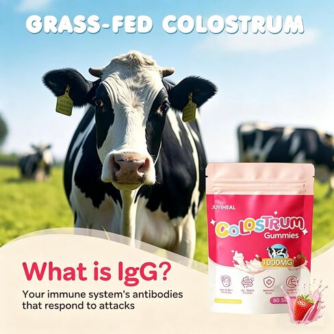 Colostrum Gummies, 1000 mg Grass Fed Colostrum Chews Colostrum Supplement for Gut Health, Hair Growth, Beauty, and Immune Support, Strawberry Flavor 60 Servings in Saudi Arabia