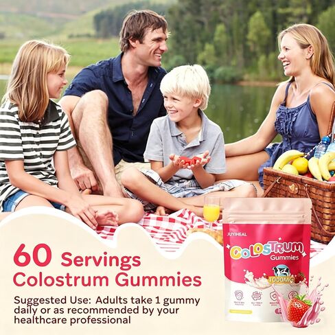 Colostrum Gummies, 1000 mg Grass Fed Colostrum Chews Colostrum Supplement for Gut Health, Hair Growth, Beauty, and Immune Support, Strawberry Flavor 60 Servings in Saudi Arabia