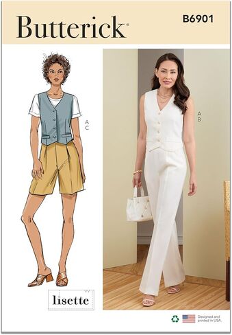 مجموعة أنماط الخياطة من Butterick B6901F5 Misses' Vest، والسراويل والسراويل القصيرة، رمز التصميم B6901، المقاسات 16-18-20-22-24 in Kuwait