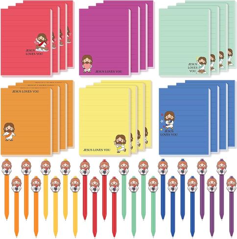 مجموعة Fullhawl 48 جهاز كمبيوتر شخصى Jesus Loves You Sticky Notes and Pens Set، 24 لوحة مذكرات يسوع و24 قلم دعم عاطفي إيجابي، هدايا تقدير الموظف للطلاب، فريق العمل، زملاء العمل، الموظفين، المعلمين in Kuwait