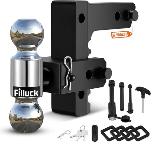 Adjustable Trailer Hitch Fits 2" Receiver, 2" & 2-5/16"(12,500 LBS GTW) Rotatable Dual Solid Ball, 6" Drop/Rise Heavy Duty Aluminum Tow Hitch, Trailer Hitches with Anti-Theft Pin, Black in Saudi Arabia