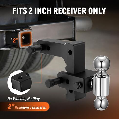 Adjustable Trailer Hitch Fits 2" Receiver, 2" & 2-5/16"(12,500 LBS GTW) Rotatable Dual Solid Ball, 6" Drop/Rise Heavy Duty Aluminum Tow Hitch, Trailer Hitches with Anti-Theft Pin, Black in Saudi Arabia
